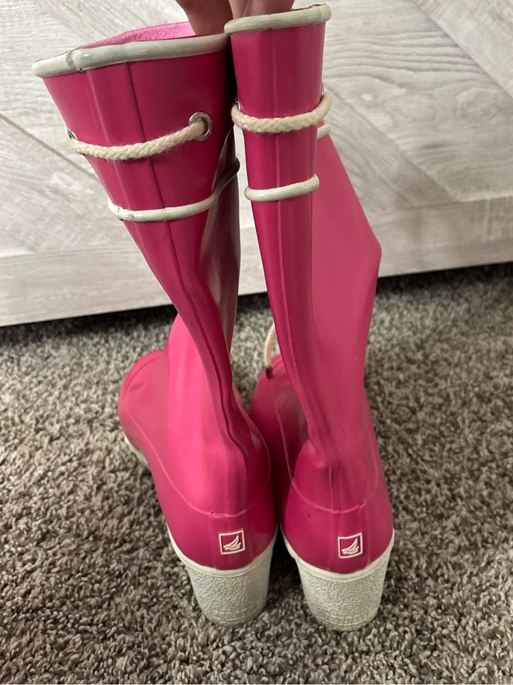 Sperry Top-Sider Sadie Pink Platform Wedge Rubber Rainboots Size 9 Rain Boots
